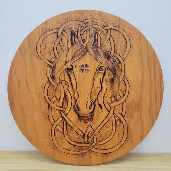 Celtic Horse Pyrography Wall Art – Hand-Burned Wood Plaque - Picture 1 of 9